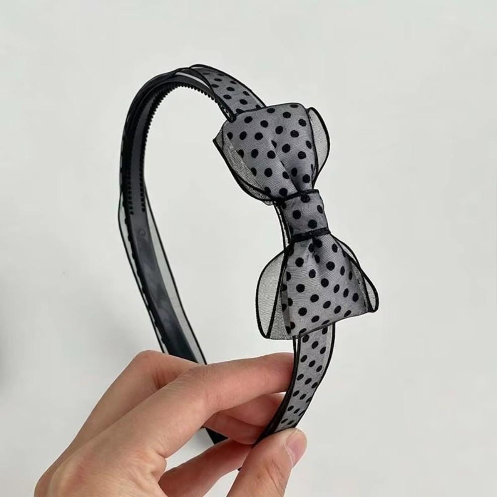 Polka Dot Hair Hoops Organza Fabric Hair Accessories Vintage Bow Headbands For Women