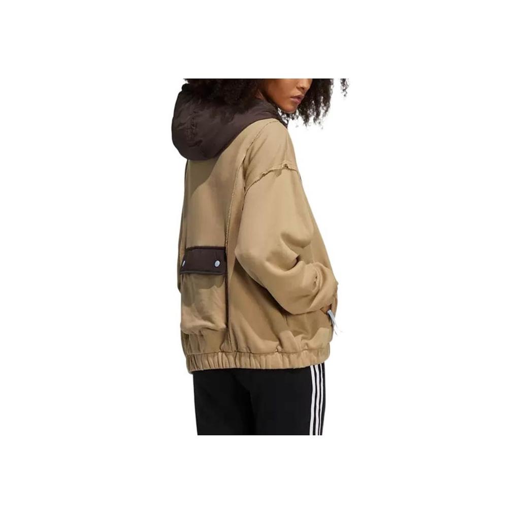 Adidas Originals Trefoil Colorblock Drawstring Hoodie Women Tops Light-Brown HC0314