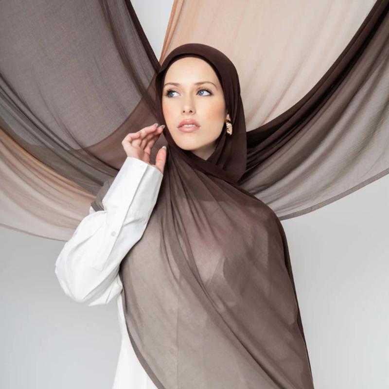 Luxary Design Fashion Women Classic Gradient Colored Cotton Scarf Lady Soft Headscarf Solid Color Shawl Headscarf Muslim Scarf