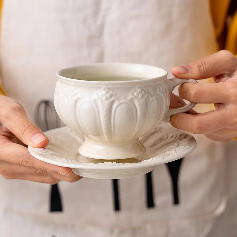 

Ceramic Teapot British Style Embossed Retro Water Ware Court Teacup Creative Coffee Cup European-style Kettle Home Drinkware