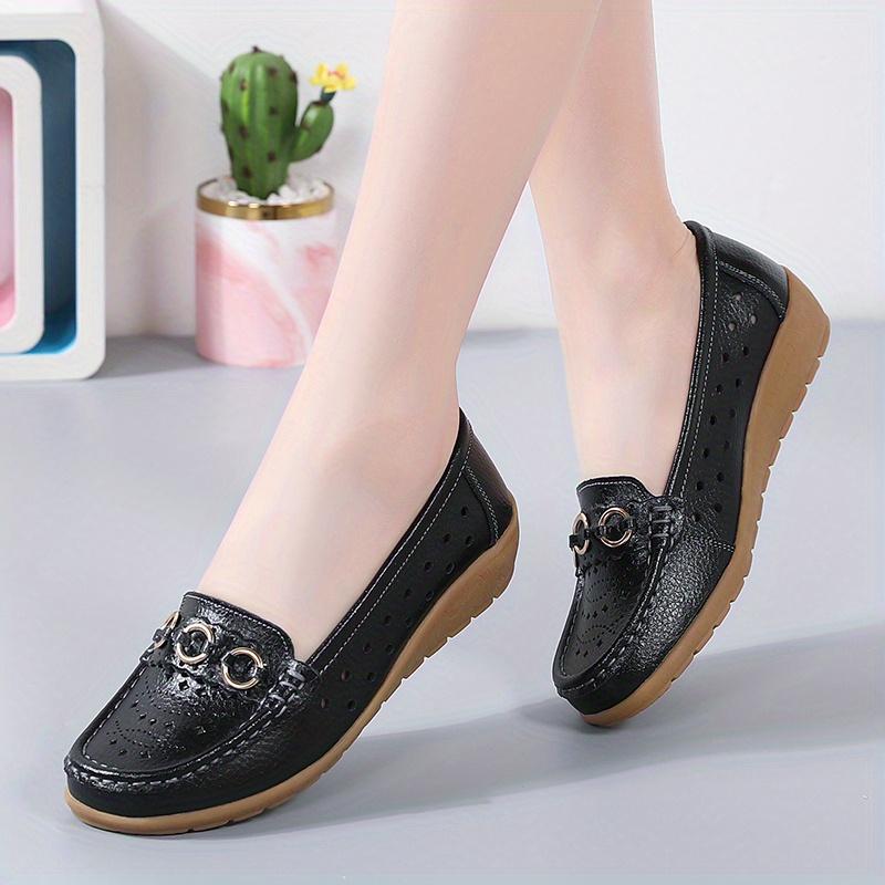 Women's Hollow Out Design Flat Shoes, Casual & Breathable Slip On Shoes, Women's Comfortable Shoes