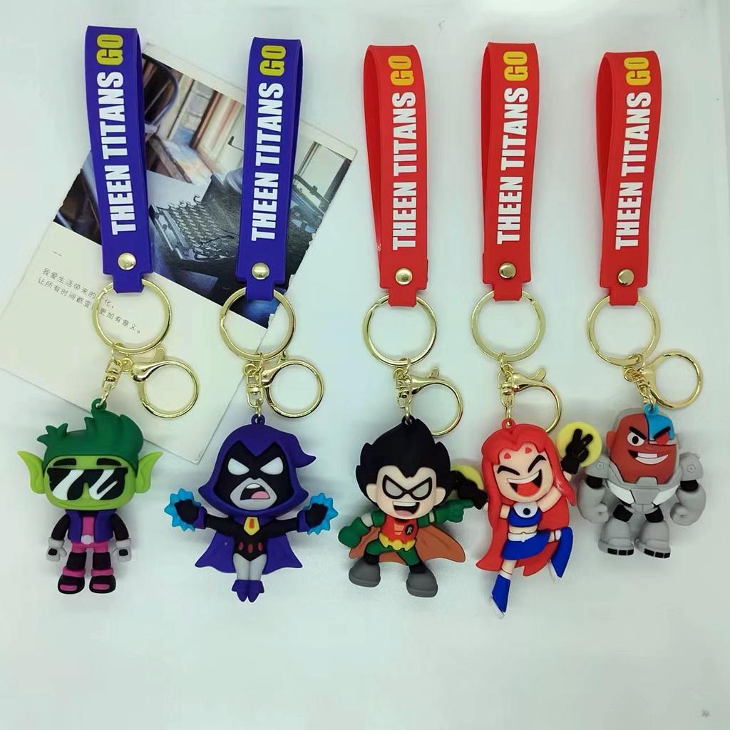 Cross Border Creative Cartoon Teen Titans Go Wholesale of Keychain Bags Car Keychain Accessories Gifts Y2k Fashion Toys Anime