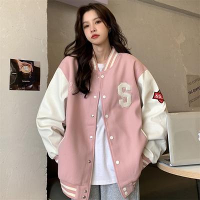 Y2k Streetwear Bomber Jacke Frauen Übergroße Varsity Jacken College Uniform Harajuku Mode Koreanische Rosa Baseball Mantel
