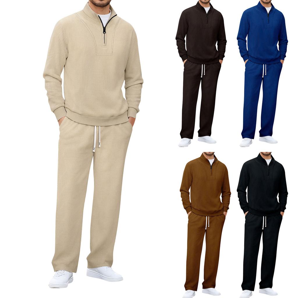 Men's Half-zip Stand-up Collar Long-sleeved Trousers Casual Sports Suit