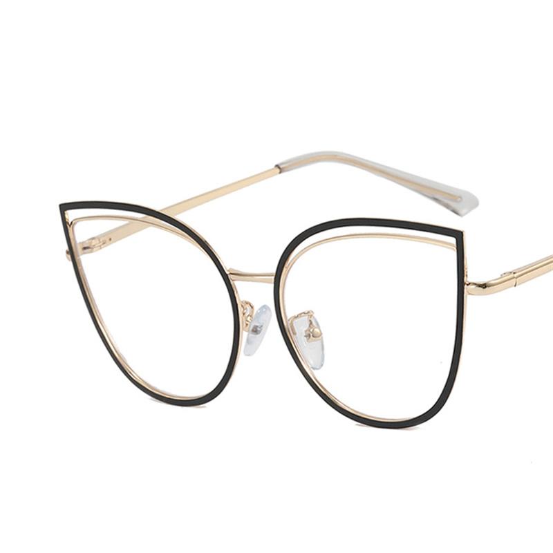 Luxury Metal Women Cat Eye Optical Glasses Frame For Women Clear Fashion Transparent Fashion Computer Hollow Eyeglasses