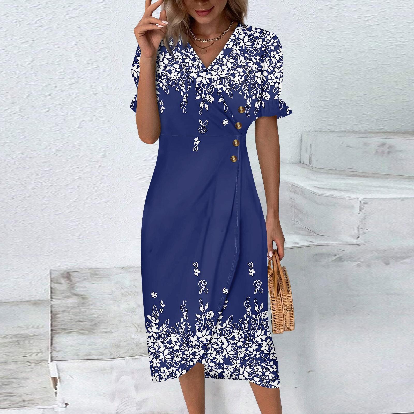 

Пляжные платья для женщин, весна-лето, элегантное платье с запахом и V-образным вырезом в стиле бохо, струящееся гавайское платье макси с рюшами L