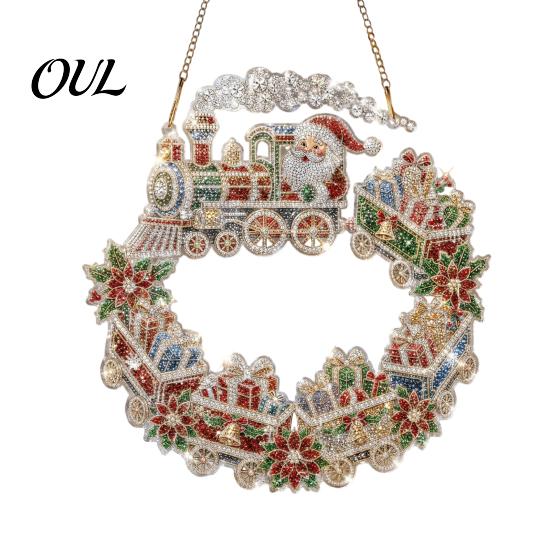 Acrylic Hanging Gift Christmas Faux Diamond Art Suncatcher, 2D Flat Window Ornament, Festive Pendant Beaded Pattern Holiday Decoration for Home, Tree