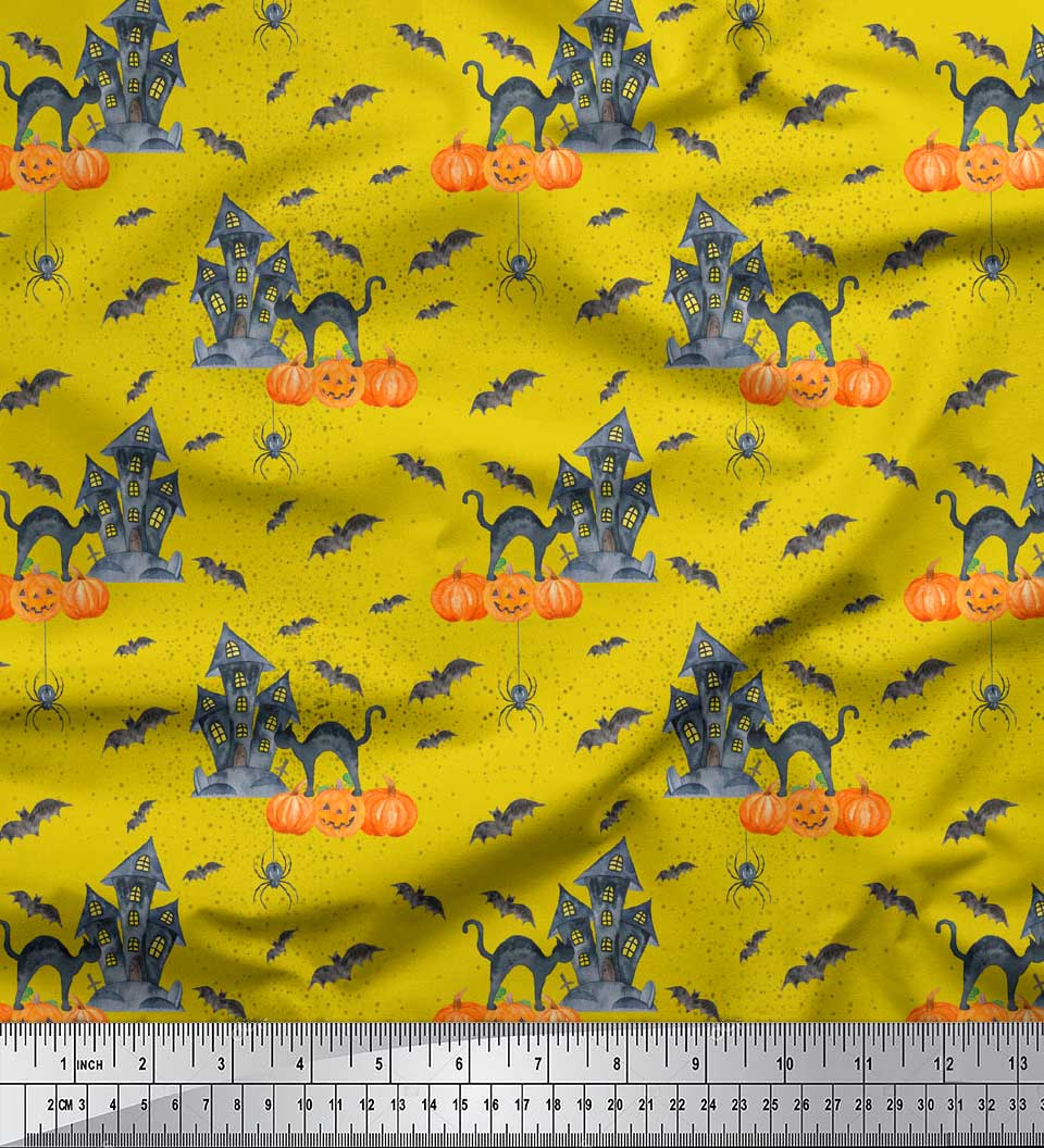 

Soimoi Grey Японська креп-атласна тканина Bat & Haunted House Halloween Decor Fabric Printed meter 42 Inch 42 Inch Wide - Poly Crepe жовтий