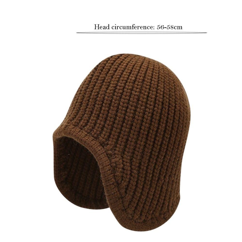 Casual Versatile Winter Knitted Hat Ear Protection Warm Overhead Cap Solid Color Coldproof Earflap Hat for Women