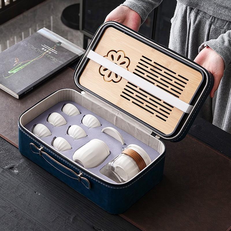 Reise-Teegeschirr aus Glas tragbares kleines Set Reise-Ein-Kännchen Vier Tassen Camping Express-Tasse tragbar Outdoor-Tee