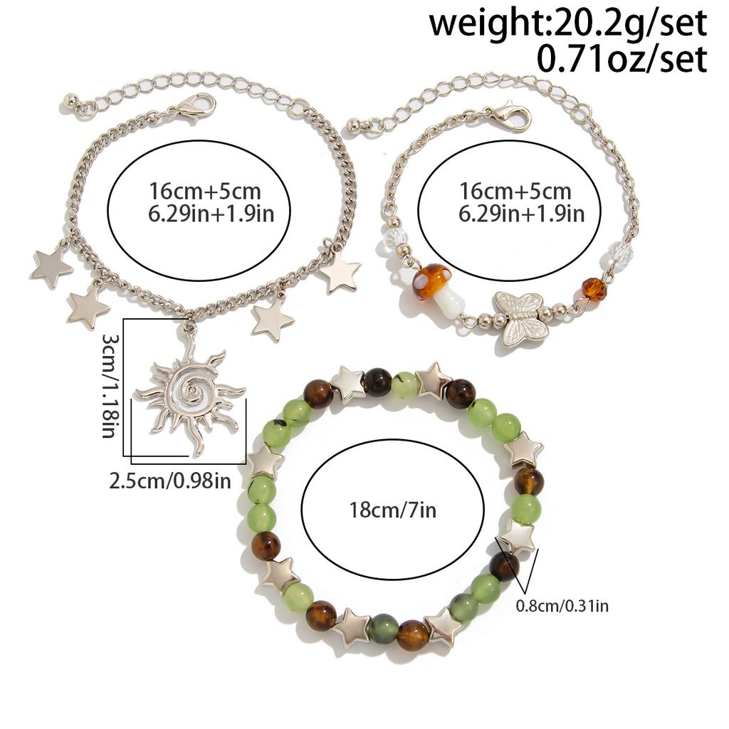 Boho Bransoletka z Kamiennych Koralików Słońce dla Kobiet Biżuteria Wakacyjna Prezent Spiralny Design Motyl Wielowarstwowa Zawieszka Gwiazda Etniczny Styl Bransoletka Tkana Bransoletka