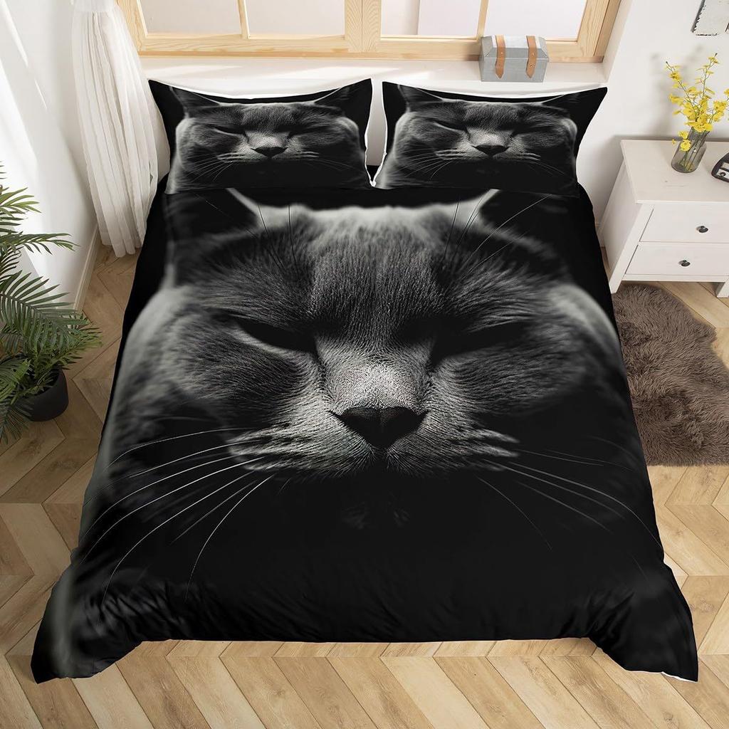 Cute Cat Duvet Cover Bedding Three-Piece Set 3D Animal Digital Printing Quilt Cover