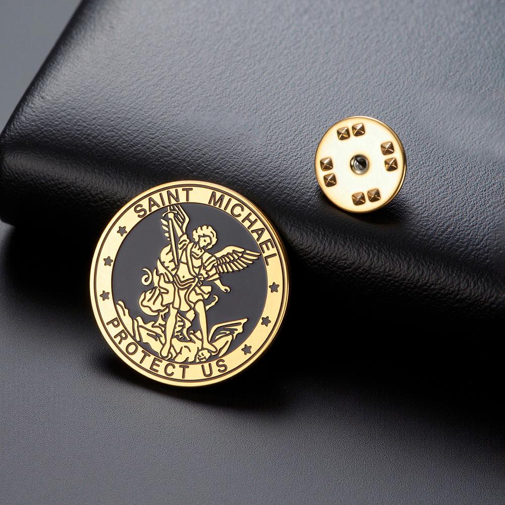 Dawapara Saint Michael Brooch Pins Guardian Archangel Protect Us Talisman Brooches Stainless Steel Jewelry