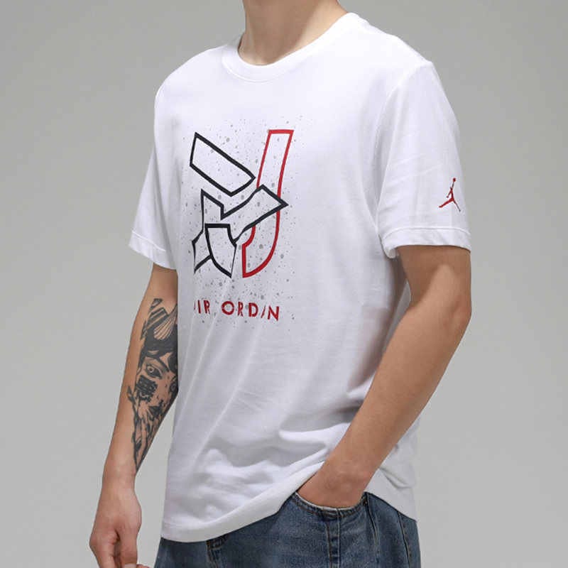 Jordan T Shirts Men's White Crew Neck Moderate Straight Fit CN3585-100
