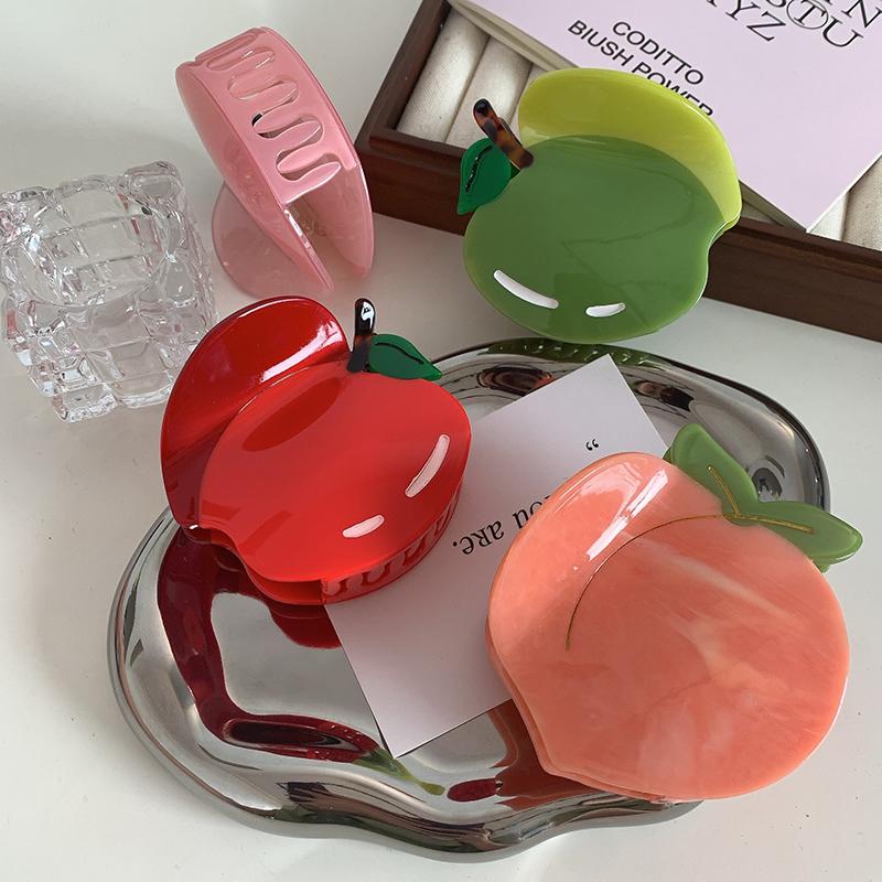 Summer New Fashion Fruit Hair Accessories Sweet Cute Colorful Apple Peach Acetic Acid Shark Clip For Woman Girls