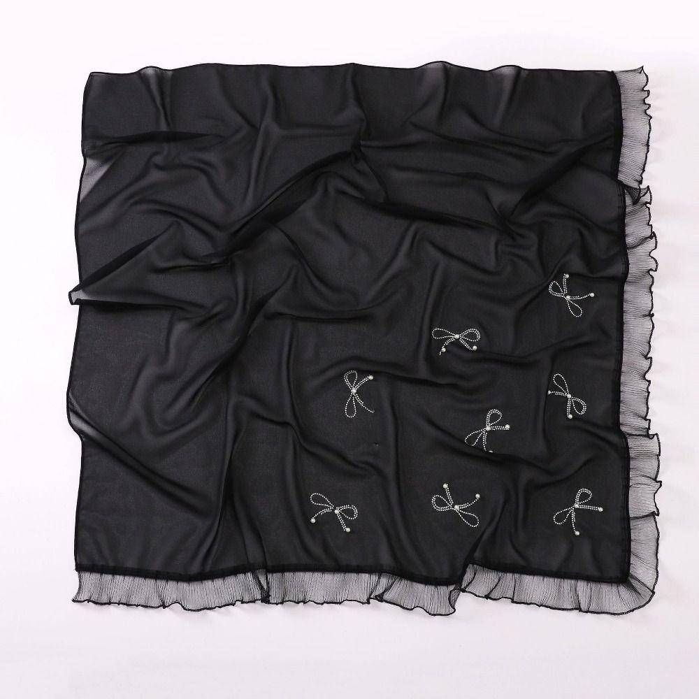 Lace Muslim Shawls Nail Pearl Hui Ethnic Scarf Comfortable Bow Muslim Hijab  Daily