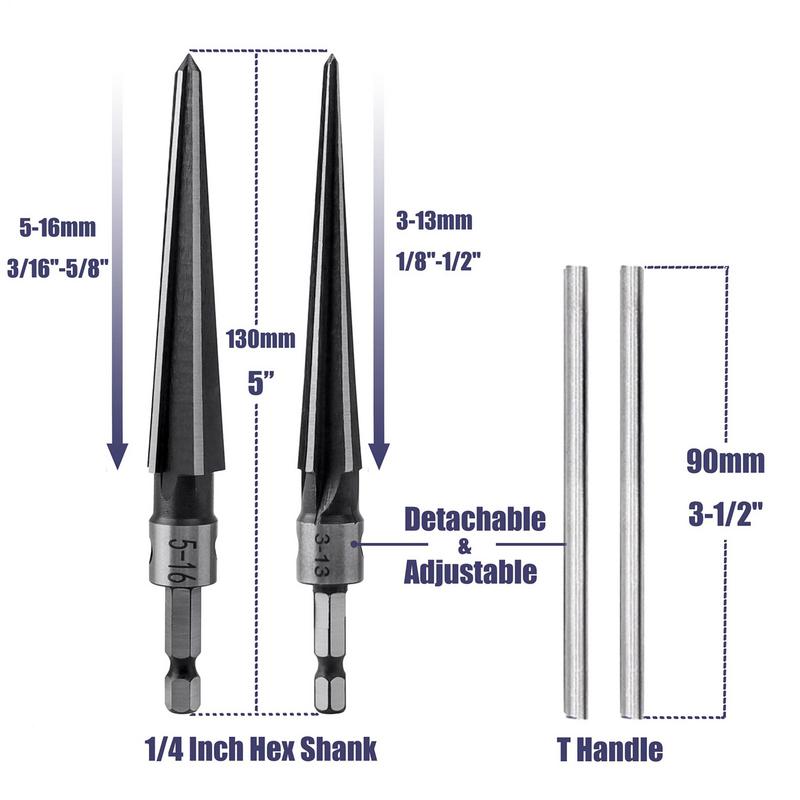 3-13mm&5-16mm Taper Reamer Hand Metal Reamer Deburring Enlarge Pin Hole Handheld Reamer For Wood Metal Plastic Drilling Tools