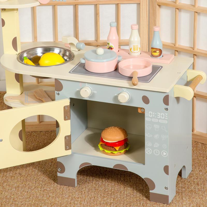 Wooden Children's Cartoon Giraffe Kitchenette Suit Simulation Stove Kitchenware Play House Toys