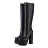 2026 Spring/Autumn New Coarse Heel Side Zipper High Wall Boots Waterproof Platform Purple Long Wall Boots Large Women's Shoes