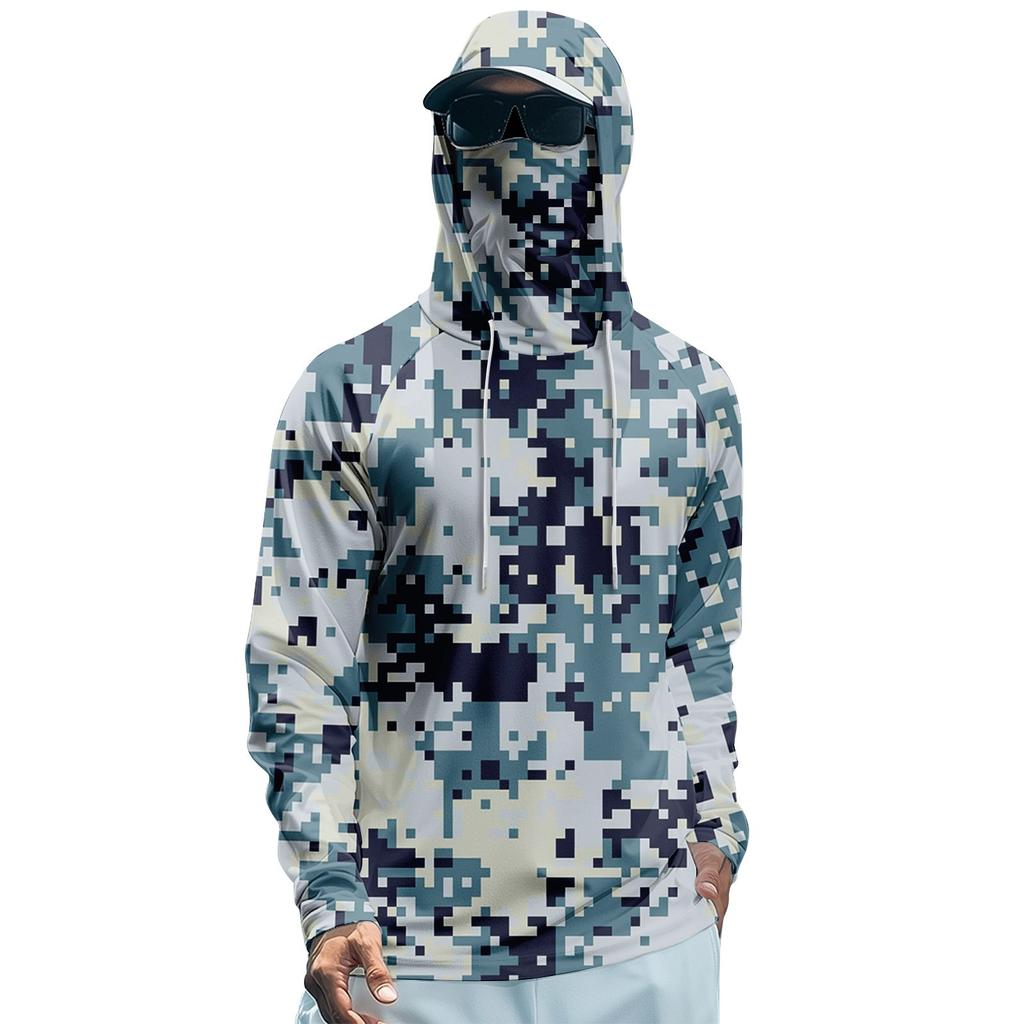 Men's Summer Camouflage Quick-drying Long-sleeved T-shirt Sun Clothing Fishing Fitness Sports Hooded Long-sleeved Top