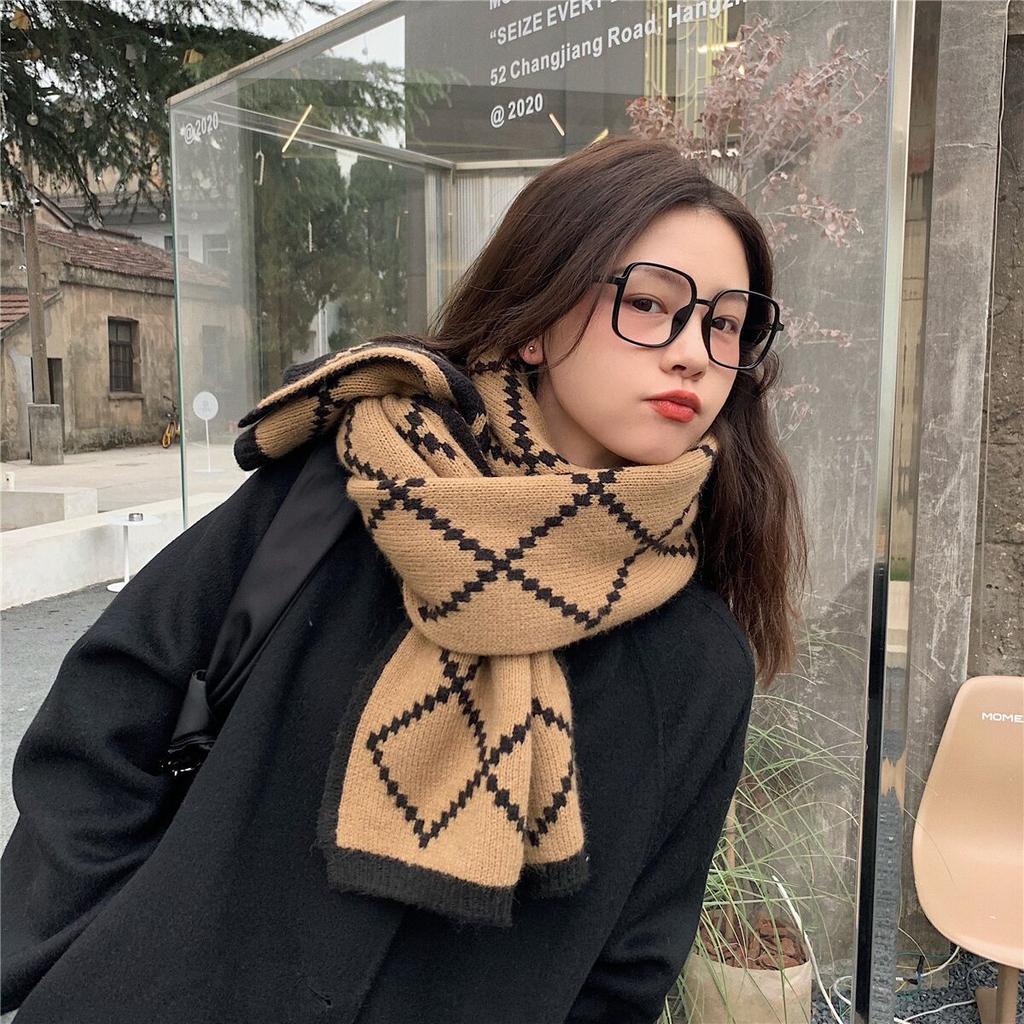 Fashion new plaid scarf women's autumn and winter Korean version versatile student warm knitted wool scarf men's trend