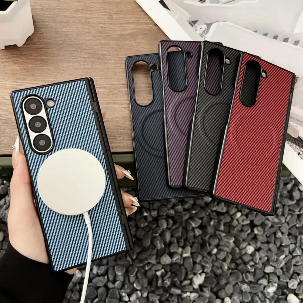 Luxury Carbon Fiber Magnetic Hinge Phone Case For Samsung ZFold 8 7 6 5 4 Z Fold8Ultra for Magsafe Soft Silicone Bumper Cover