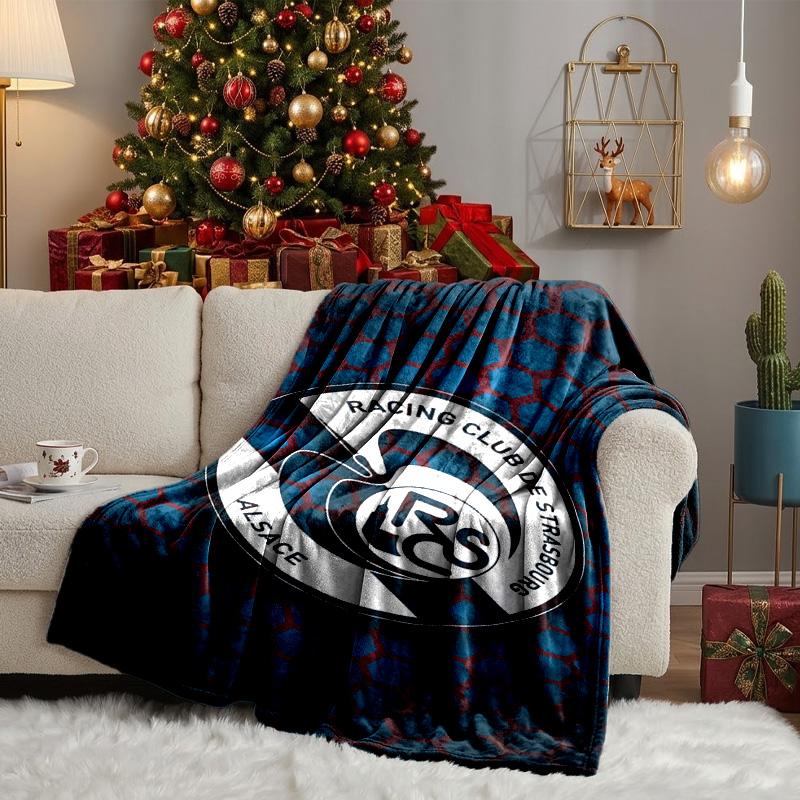 Football Strasbourg Crest Blanket Lightweight Ideal Bedding Blanket Perfect for Travel, Camping, Living Rooms, Offices, Sofas, Fan Christmas gift