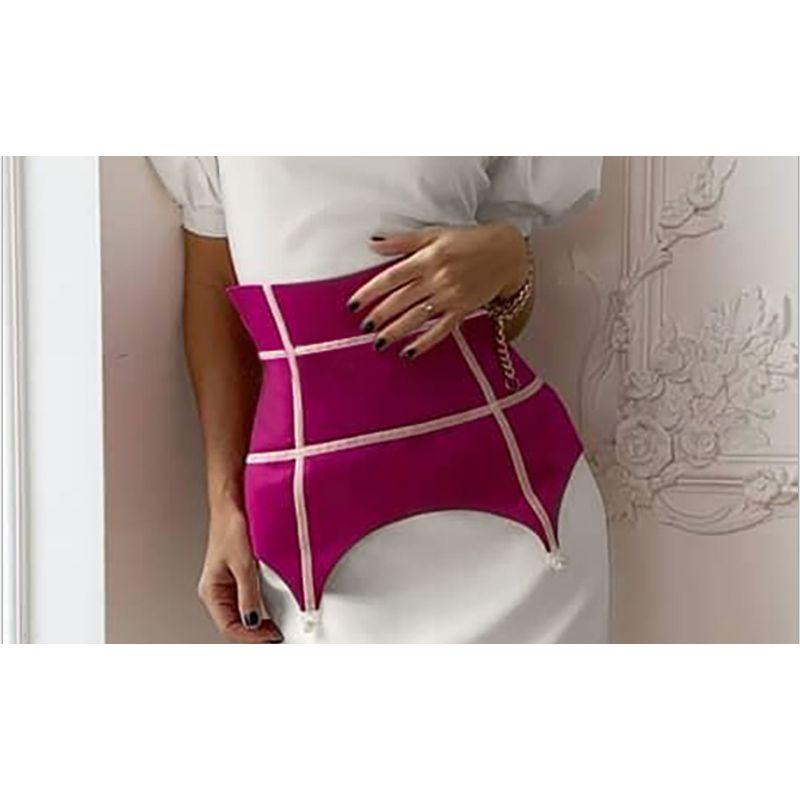 

2021 European and American New High Waist Puff Sleeve Dress Pink waist seal L