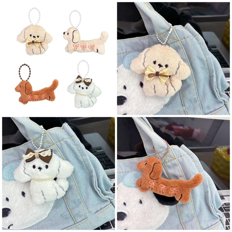 Dog Shaped Plush Bag Charm Keyring Soft Stuffed Animal Keychain Shopping Bag Charm Fashion Accessories for Everyday Use