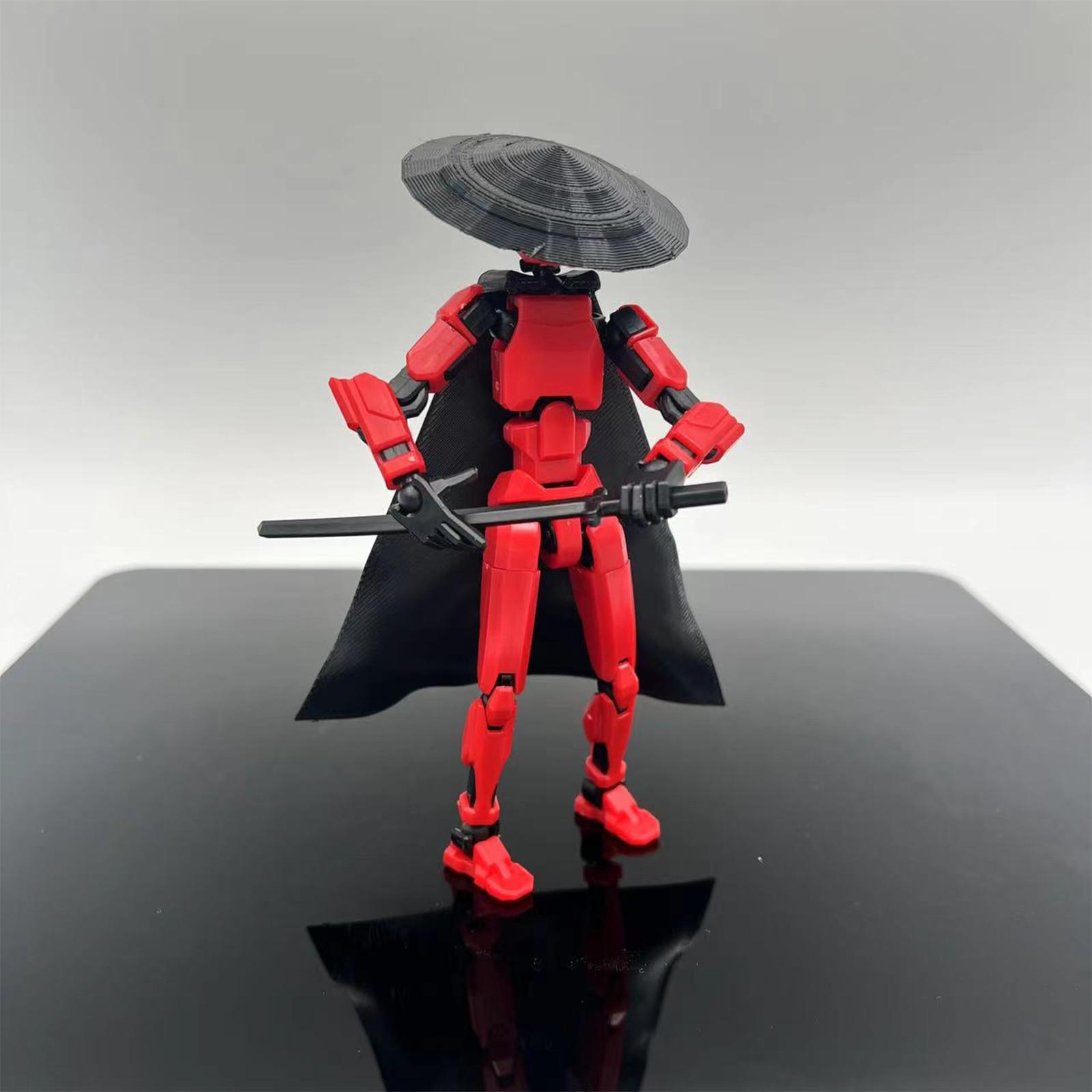 

3D Printed Fully Articulated Action Figure with Cloak and Wide Brimmed Hat Male and Female Models and Expandable Accessories Set червоний