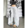Women Gray Gothic Baggy Y2k Letter Print Pants Harajuku 2000s Vintage Oversize Sweatpants Wide Leg Trousers Autumn