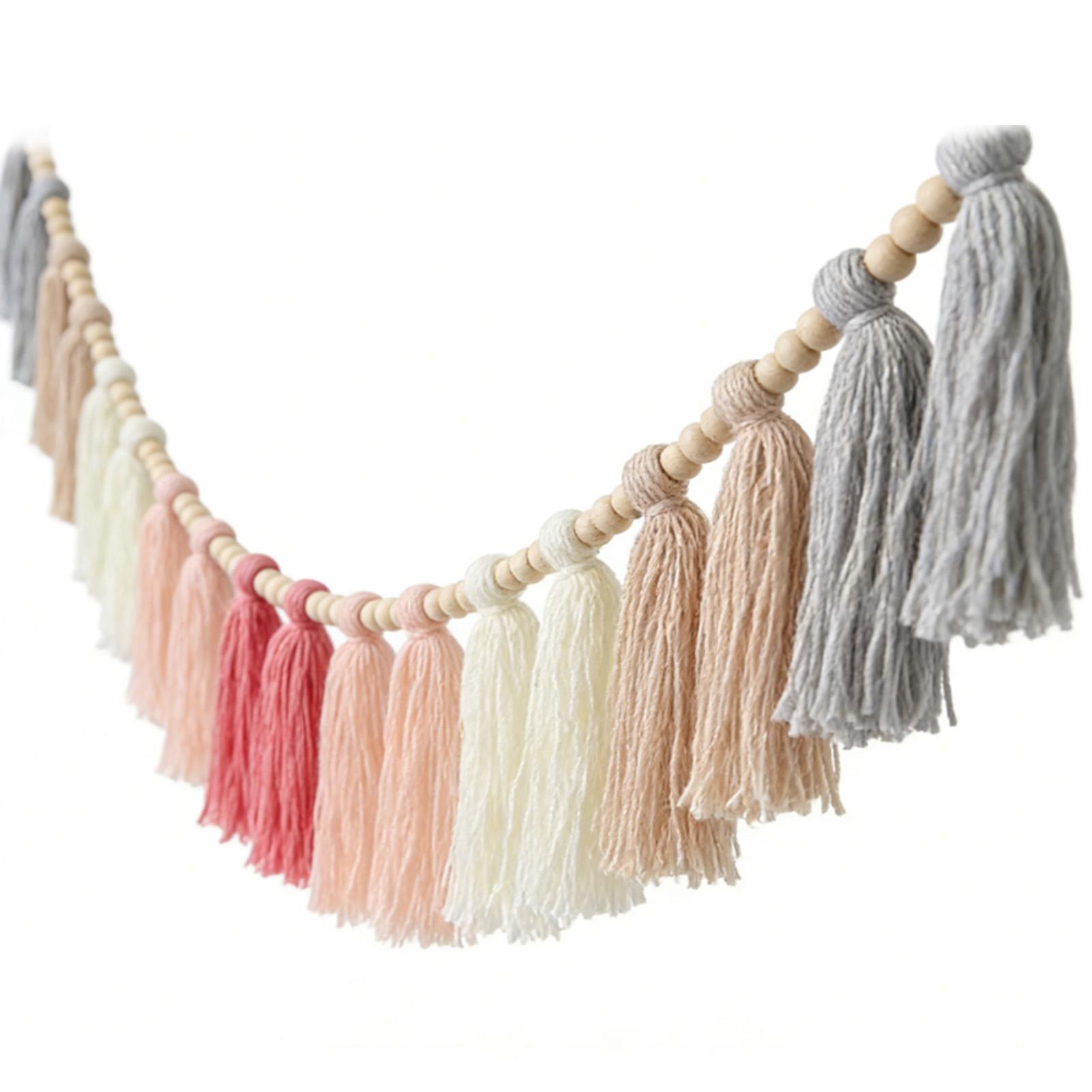 

Boho Tassel Garland with Wood Beads Wall Hanging Tassel Banner for Classroom Bedroom Nursery Decoration Roseate