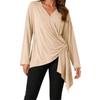 Women's Elegant V Neck Long Sleeve Top Color Casual Blouse for Everyday Wear