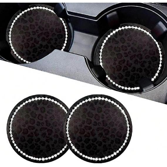 Car Cup Holder Coaster, 2PCS Silicone Car Cup Holder ert Leopard Print, 2.75" Universal Non-Slip Cup Holders, Interior Car Accessories for Women and