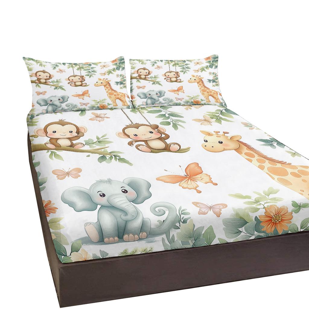 Bed Linen Set Of 3 Pieces For Garden Animals, With Two Pillowcases, Suitable For Bedroom (Cartoon, Garden, Decor)