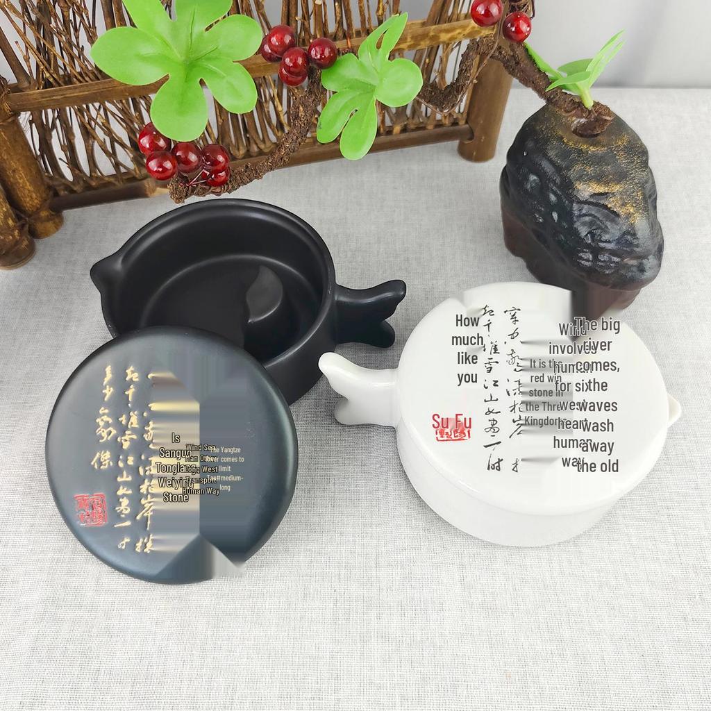 Multi-Purpose Inkwell Set: Includes Inkstone with Lid, Ink Stick, Brush Rest, Ink Sea, Ceramic Inkwell, Ink Box, and Ink Dish.