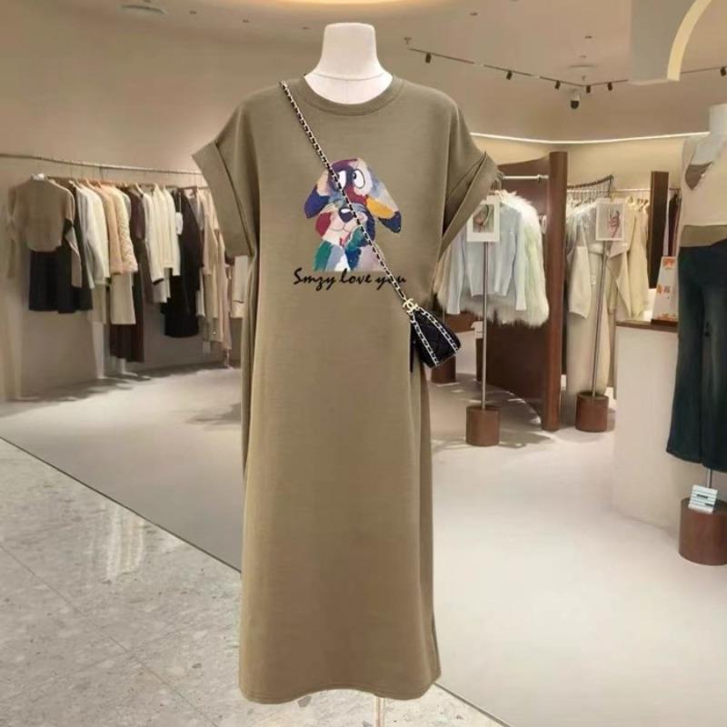

Feifei Sleeve T-shirt Long Dress Women s Loose Casual Large Size Dress M хаки