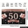 2D Black Rose Gold 50th Birthday Backdrop - Luxury Diamond Number 50 Banner for Women 50th Birthday Photoshoot