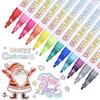Dual-Tip Metallic Outline Pens Fluorescent Marker with Colorful Borders Smooth Tip Highlighters for Cards Crafts & Notes