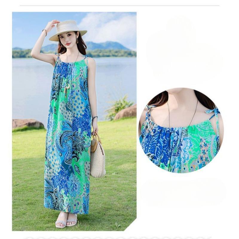 Fashion Floral Sleeveless Cotton Maxi Dress Summer Boho Style Casual Wear for Women
