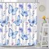 Butterfly Shower Curtain, Spring Flower Watercolor Farm Daisy Purple Flower Modern Simple Aesthetic Printed Bathroom Decoration