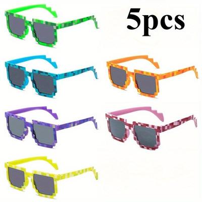 5pcs Retro Pixelated Glasses Lightweight Durable Plastic Frames for Po Booths Birthdays Bachelorette Parties Gaming Events