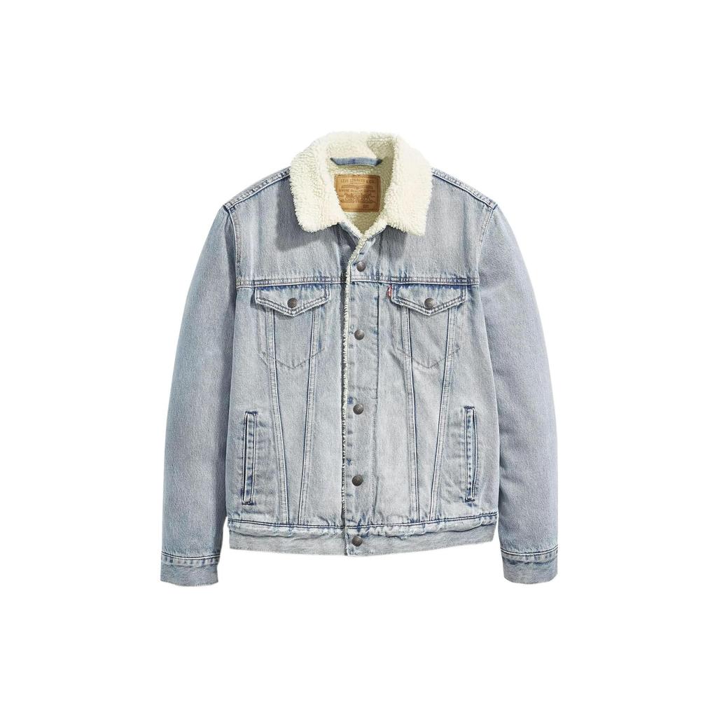 Levis FW22 Washed Shearling Long Sleeve Denim Jacket Men Jacket Blue 16365-0070