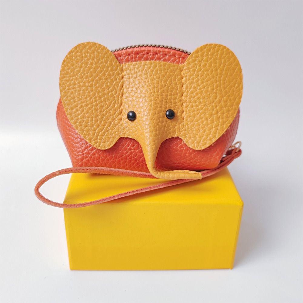 Pendant Design PU Leather Elephant Bag Multifunctional Zipper Closure Coin Purse Key Ring Creative Design Money Pouch Key Holder
