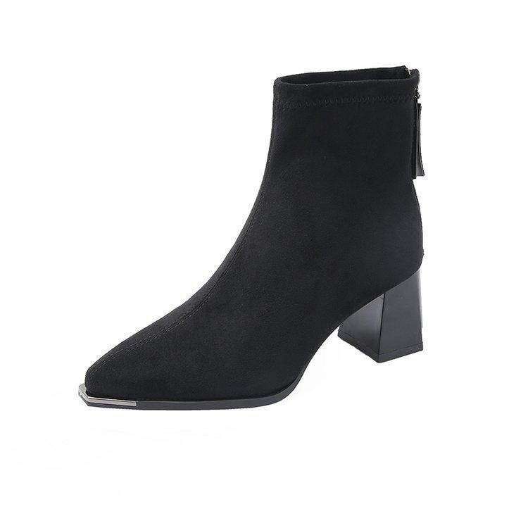 Suede thick heel short boots women's 2026 autumn and winter new fashion pointed Martin boots high heel rear zipper temperament thin boots