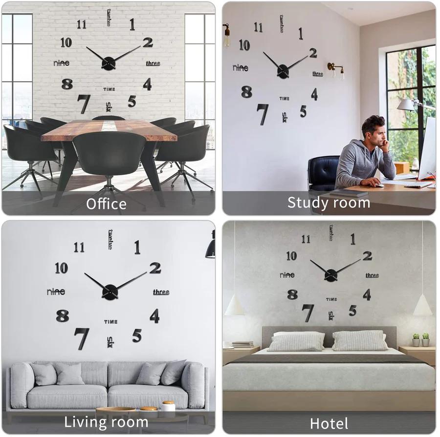 3D Large Wall Clock DIY Mirror Wall Stickers For Home Living Room Decor Frameless Quartz Clocks Self Adhesive Hanging Watches