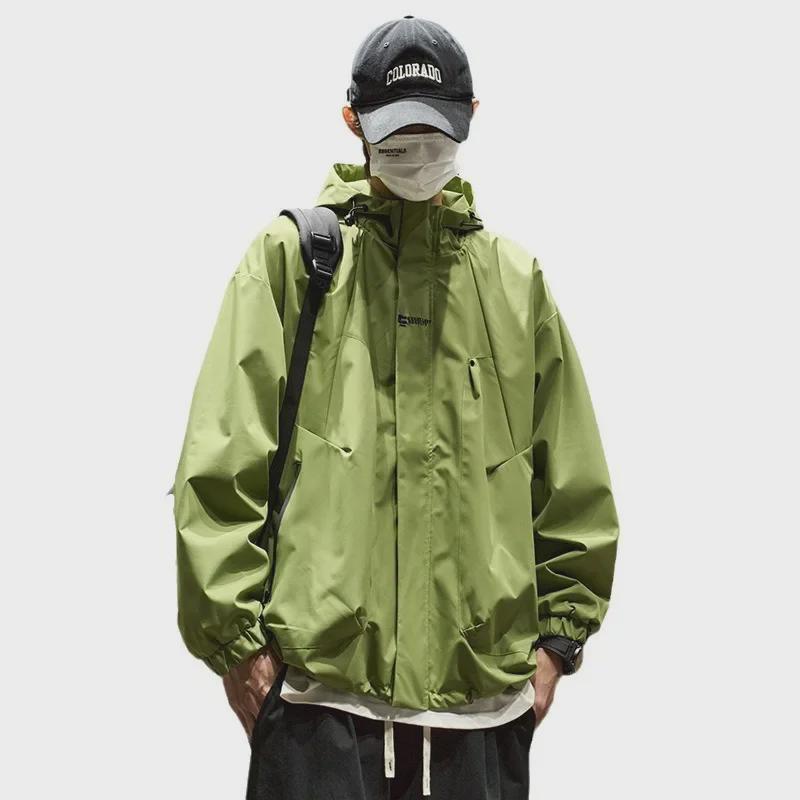 Men's Oversized Retro Solid Color Hooded Jacket - Trendy, Functional, and Unisex