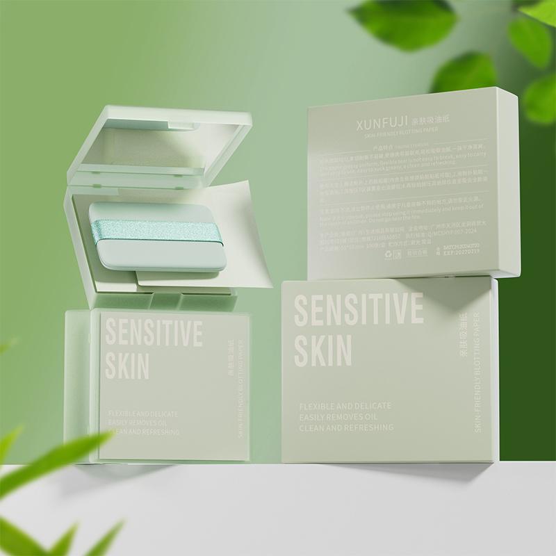 

100 Pcs Bamboo Charcoal Facial Oil Absorbing Paper With Mirror&Makeup Puff Portable Face Refreshing Care Oil Control Tool Kits