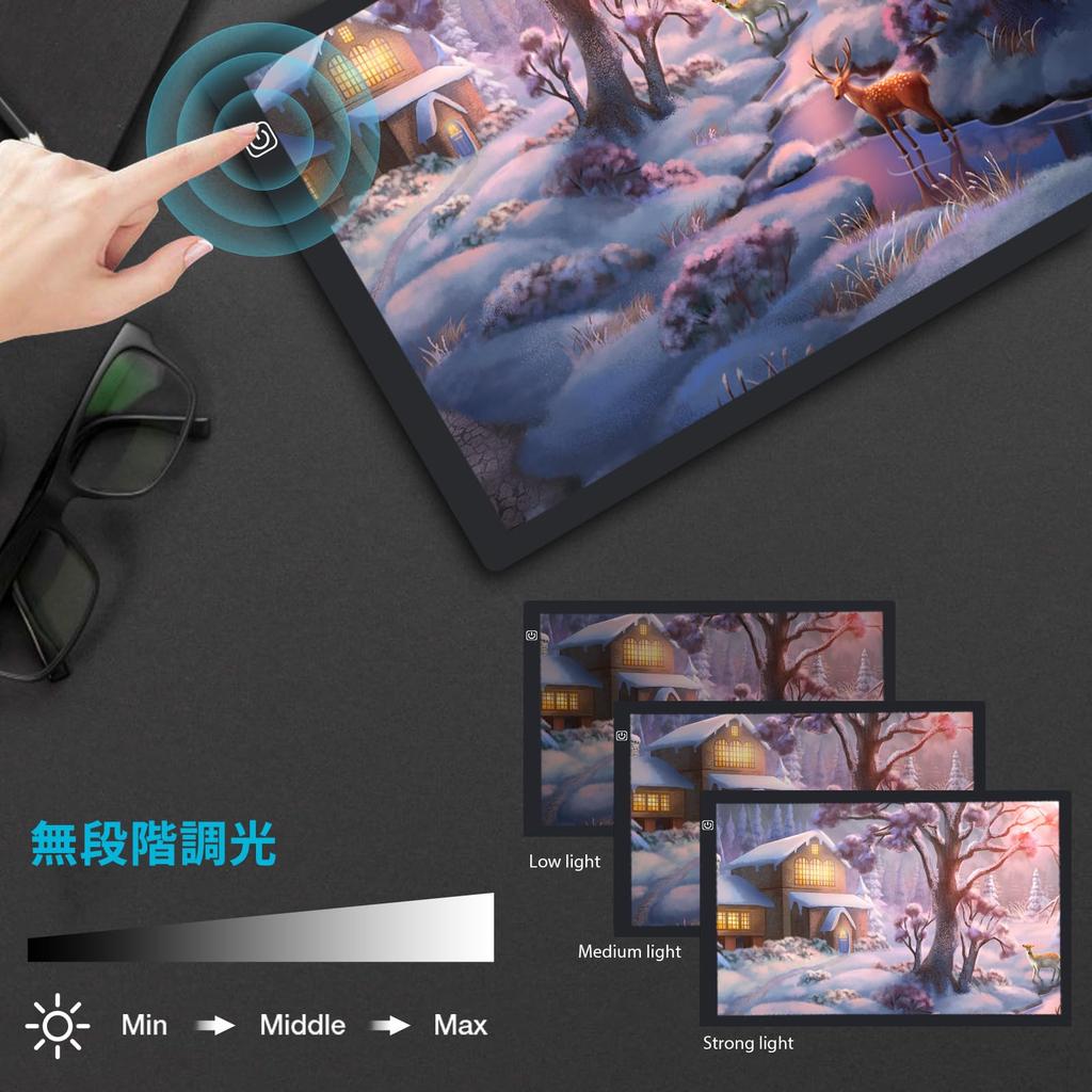 OOWOLF A4 Tracing Rechargeable LED Light Stepless Low Color Measuring 4 USB and Sweatproof Gloves Ideal for Architectural and Drawing Table,