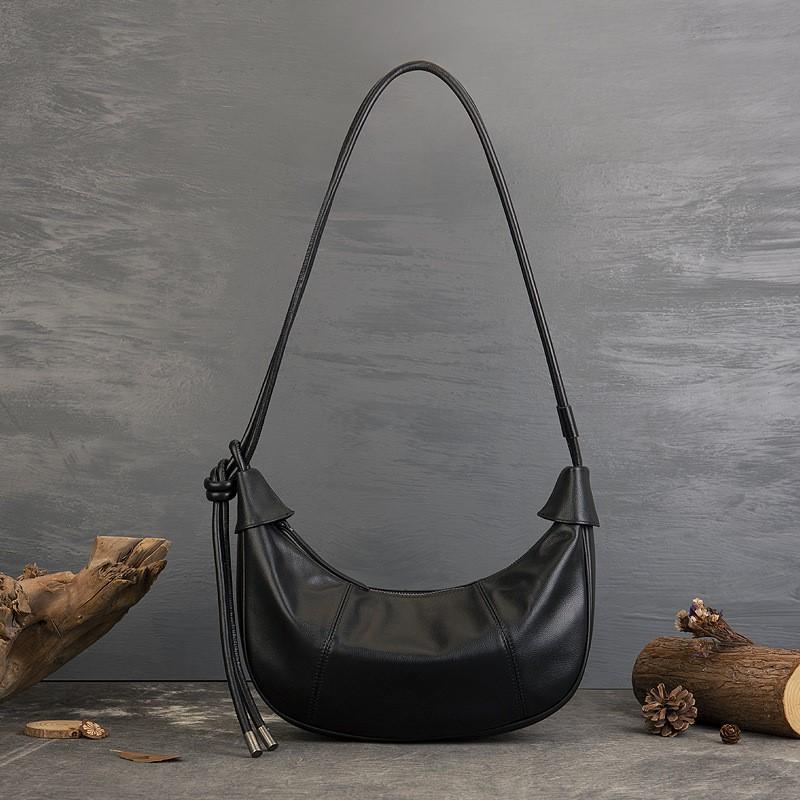 Johnature Genuine Leather Moon Bag Casual Solid Color Commuting Large Capacity Soft Cowhide Women's Shoulder Bags